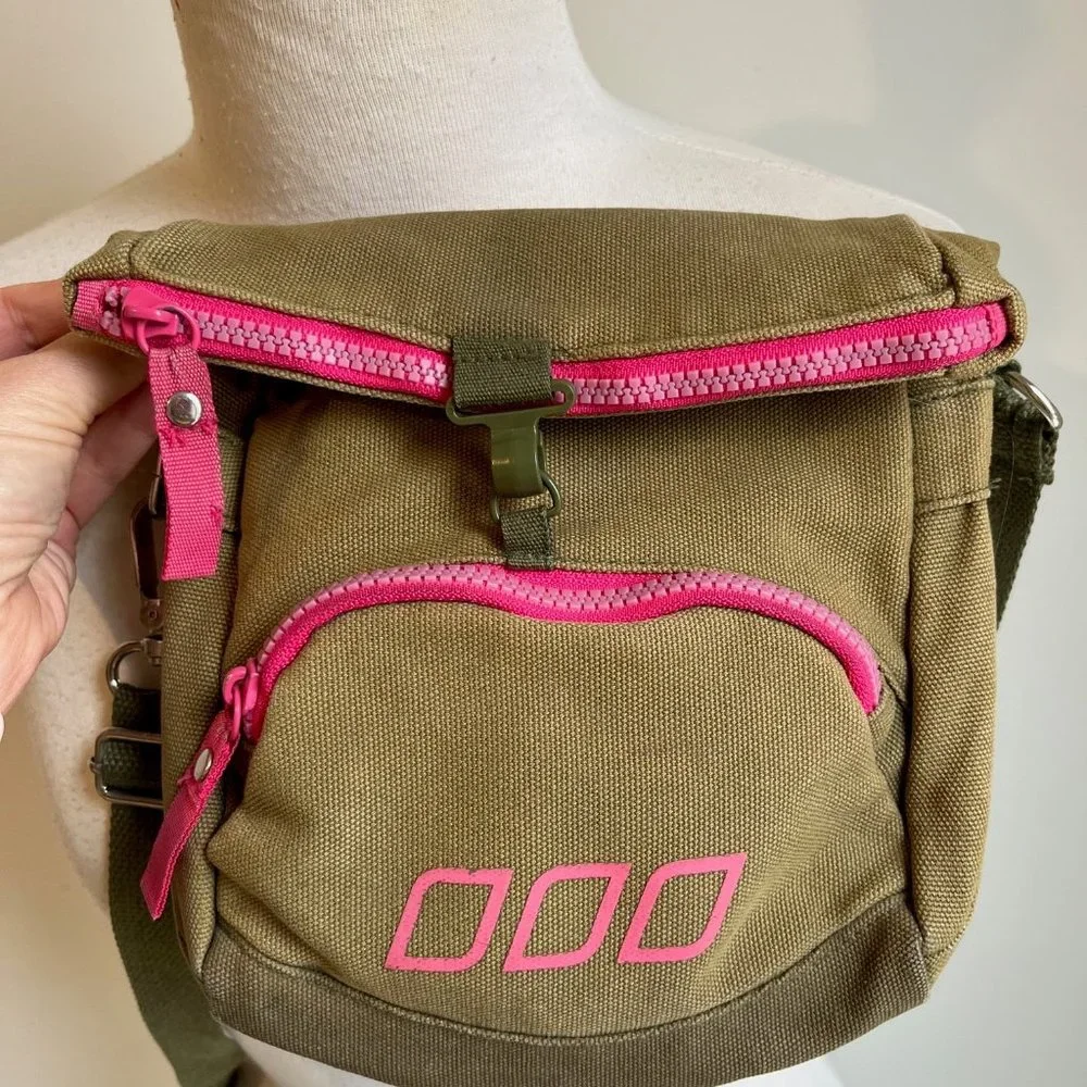 Lorna Jane Khaki Small Canvas Style Cross Body Bag w'  Long Strap - Picture 6 of 14